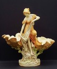 Lovely   Large Antique Royal Dux Hand Painted Porcelain Fishing Maiden Figural