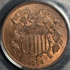 1864 Two Cent Piece     Pcgs Ms64rb      Vintage Ogh Holder 