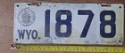 1916 Wyoming Porcelain License Plate Four Digits  1878 The Great Seal Of Wyoming