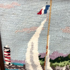 Vintage Needlepoint Sailboat Boat On Water Landscape Lighthouse Framed Wall Art