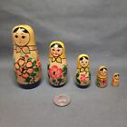 5 Piece Wooden Russian Nesting Doll Miniature Toys Hand Painted Unmarked
