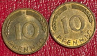 2-high Grade 1950 J   1950 F Germany 10 Pfennig Coins-jan661