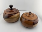 Vintage Mid Century Modern Set Of 2 Turned Wood Lidded Bowls 1960s Mcm Decor