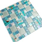 Hominter Coastal Glass Mosaic Ocean Blue Backsplash Tile Real Shell Accents