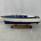 Vintage Handmade Chris Craft Style Runabout 16  Royal Blue Painted Wooden Model