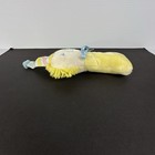 Vtg Eden Plush Circus Clown Rattle Yellow Pastel Stripe Hat Yarn Hair   Blue Bow