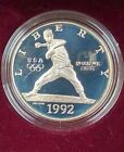 1992 Us Mint Usa Olympic 2 Coin Proof Set  Silver Dollar   Clad Half W box  Coa