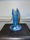 Vtg Fenton 90th Anniversary Celeste Blue Stretch Fan Vase W  Coralene Beads-euc