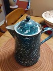 Antique Chrysolite Green Swirl Graniteware Teapot 11  Tall  Beautiful And Rare 