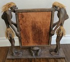 Vtg Huge Xl Hand Carved Wood Frame Table Desk Jute Tiki Islander African Art Odd