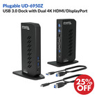 Plugable Usb 3 0 Dual 4k Monitor Docking Station Hdmi Ud-6950z Open Box Tested
