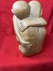 Hand Carved Wooden Embracing Seated Couple Sculpture figurine statue Vintage 70s
