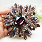 New Vintage Style Gorgeous Purple Flower Gold-tone Brooch Pin Rhinestone Crystal