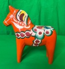 Vintage Nils Olsson Dala Horse Sweden Hand Painted Orange Folk Art