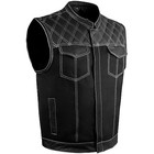 Men s Soa Denim   Leather Motorcycle Vest For 44 Black Vest With White Thread