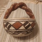 Isleta Pueblo Pottery With Handle  Geometric Brown beige black