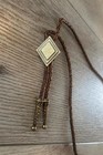 Brass Diamond Shaped Bolo Tie Brown Leather Cowboy Western Necktie Handmade