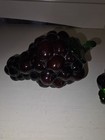 Two Vintage Art Glass Fruit Grape Deep Purple Cluster Green Stem Textured Leaves