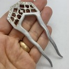 Vtg Aluminum Hair Comb Fork Rhinestone Art Deco Style Accessory Large Silver Tn