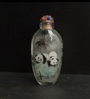 Vintage Chinese Inside Painted Panda Bear Snuff Bottle With Jeweled Stopper