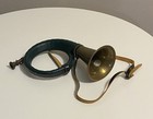 Vtg Brass Musical Instrument Furst-pless Hunting Horn W leather Wrap 9    X 9   