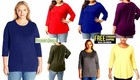 Womens 3 4 Sleeve Top Casual Round Crew Neck T-shirt Blouse Loose Fit