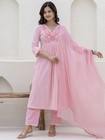 Women s Pure Cotton Anarkali Embroidered Ethnic Kurta Set With Palazzo Pant