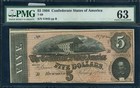 T-69  5 1864 Confederate Note Pmg Choice Cu63 Epq