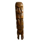 Vintage Maori Wood Carved Tiki Figure New Zealand Abalone Shell Eyes 8  Tall