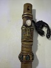 11-3 4    Primitive Native Bamboo Totem Flute With Totem Face Polish Stone
