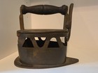 Vtg Rustic Brass Coal Charcoal Clothes Iron Wooden Handle Vented Read 