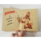 Vintage Christmas Greeting Card Unused Rabbit Drinking Opens To Poster Size Novo