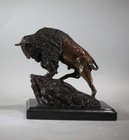 Bison On Marble Base  Bronze Statue  8 h