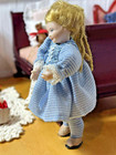 Vintage Artisan Miniature  Dollhouse Porcelain Little Blonde Girl Doll 1 12