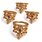 Vintage Gold Filigree Napkin Rings Set Of 4 Rhinestone Jeweled Baroque Regency