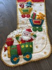 Vintage 1950   s Handmade Felt Bucilla Christmas Stocking Trains Sequins 16   