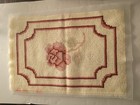 Vintage Cream Background W  Single Pink Rose And Border Latch Hook Rug Finished