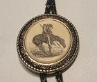 Vintage Cowboy Horse Bolo Tie Western Rider Etched Design Usa Marked Silver Tone