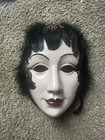 Rare Vintage Ceramic Mardi Gras Mask Black Feathers Wall Hanging Art Retro Decor