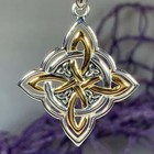 Quaternary Knot Necklace Irish Scottish Celtic Gold Pendant 925 W free Chain