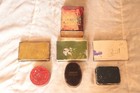 Vintage Set Of 7 Tobacco   Stamp Tins Brands Different Shapes   Sizes Tin Boxes