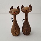 Rare Pair Of Vintage Mcm 1960s Cryptomeria Hand Carved Wooden Cat Japan 5 