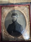 1 6th Plate Ambrotype Armed Civil War Union Company C With Medal Gar Badges