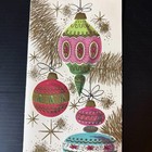 Vintage Mid-century Christmas Card Unused Atomic Era Ornaments Pink Aqua Gold