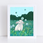 Aceo Atc Art Card Painting Print Signed Bunny Bunnies Rabbit Animals