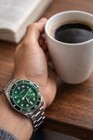 Men s Green Dial Stainless Steel Diver Style Watch Date Quartz Luxury Sport   