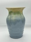 Large Vintage Remued Ceramic Beehive Vase W Green To Blue Drip Glaze 13-9