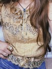 Vtg Star Of India M Blouse Victorian Romantic Ruffle Lace Cottagecore Prarie Tan