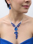 Royal Blue Rhinestone Necklace Earring Set Bridal Prom Pageant Crystal Jewelry