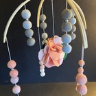 Nursery Crib Mobile Baby Girl Felt Wool Hand Made Pink Gray Rose Wooden Shower